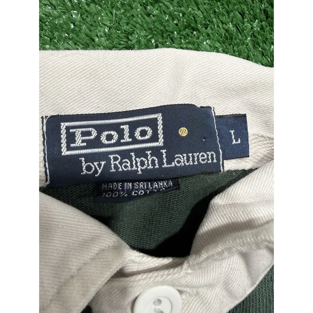 Vintage Polo Ralph Lauren Rugby Shirt Mens Large 90s Green Cotton